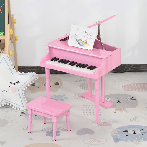 Piano à Queue Enfant En Bois 30 Touches Tabouret Inclus