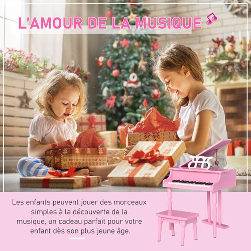Piano à Queue Enfant En Bois 30 Touches Tabouret Inclus