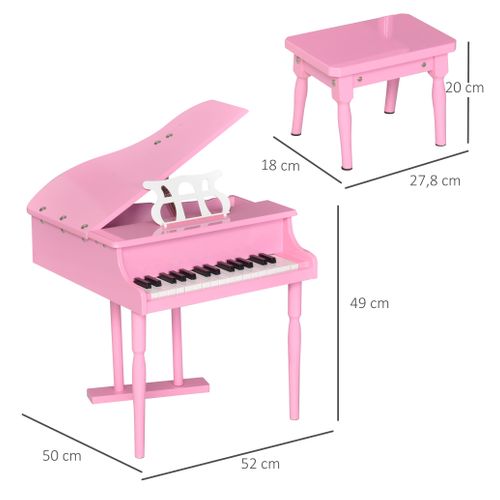 Piano à Queue Enfant En Bois 30 Touches Tabouret Inclus
