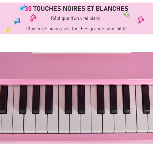 Piano à Queue Enfant En Bois 30 Touches Tabouret Inclus