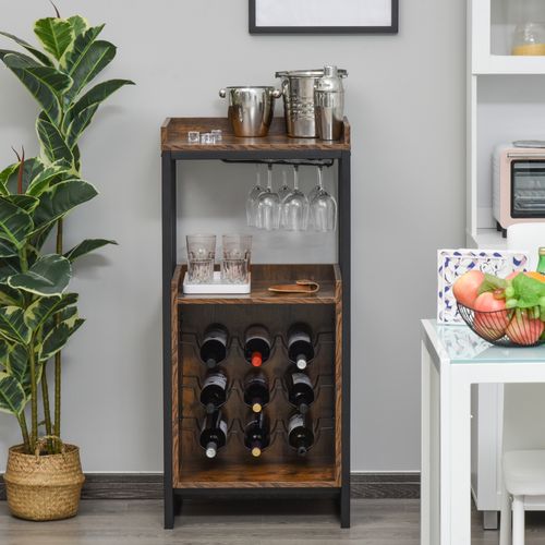 Casier à Vin Design Industriel 9 Bouteilles + Support Verres à Vin