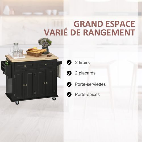 Desserte De Cuisine Multi-rangements Mdf Noir Hévéa