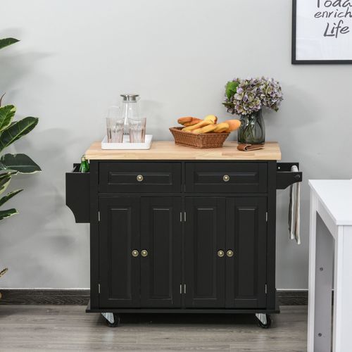 Desserte De Cuisine Multi-rangements Mdf Noir Hévéa