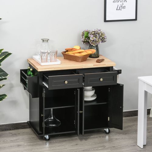 Desserte De Cuisine Multi-rangements Mdf Noir Hévéa