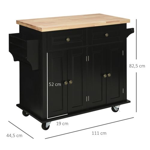 Desserte De Cuisine Multi-rangements Mdf Noir Hévéa