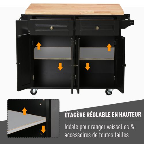 Desserte De Cuisine Multi-rangements Mdf Noir Hévéa