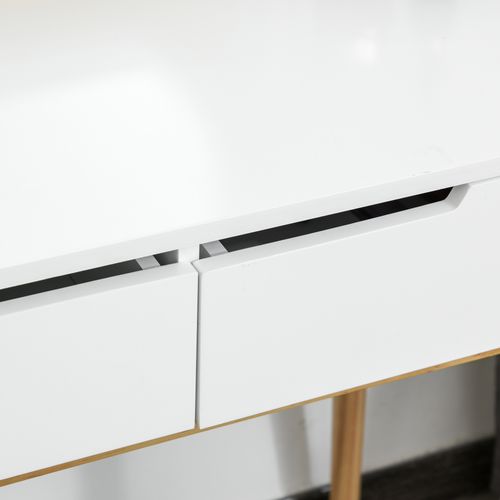 Coiffeuse Design Scandinave Miroir, 2 Tiroirs Et Tabouret Blanc Pin Clair