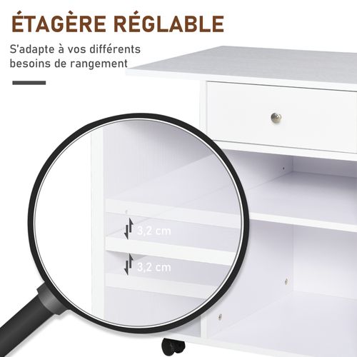 Support D'imprimante Organiseur Bureau 2 Niches Tiroir Espace Cpu + Grand Plateau