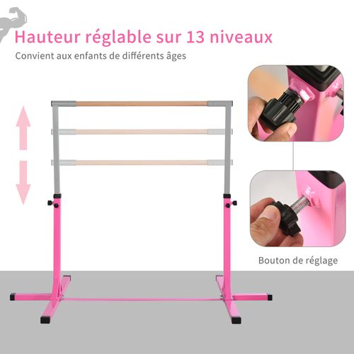 Barre Fixe De Gymnastique Enfant Hauteur Réglable 11 Niveaux Acier Rose