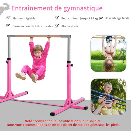 Barre Fixe De Gymnastique Enfant Hauteur Réglable 11 Niveaux Acier Rose