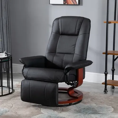 Fauteuil Relax Inclinable avec Repose-pieds Réglable Pu et Bois Massif - Noir