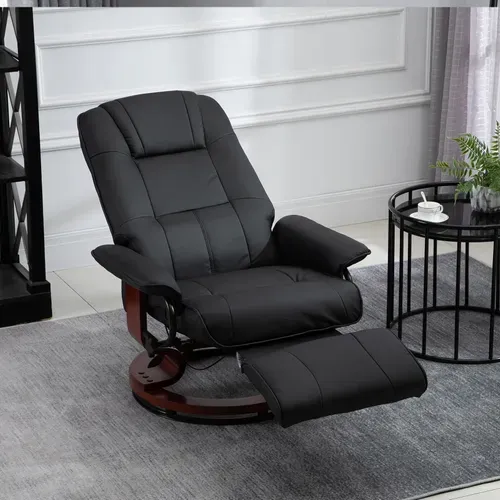 Fauteuil Relax Inclinable avec Repose-pieds Réglable Pu et Bois Massif - Noir