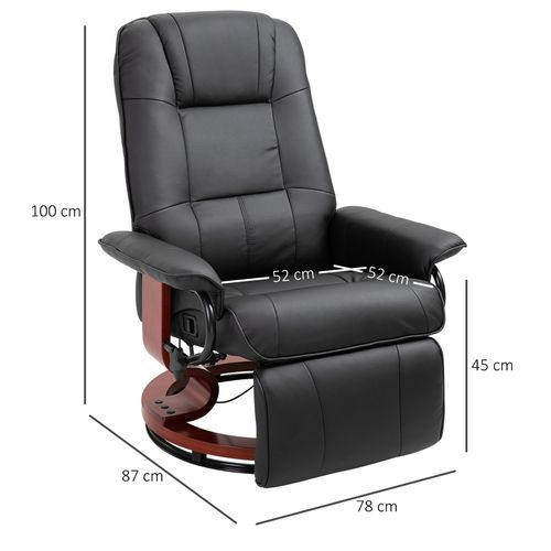 Fauteuil Relax Inclinable avec Repose-pieds Réglable Pu et Bois Massif - Noir