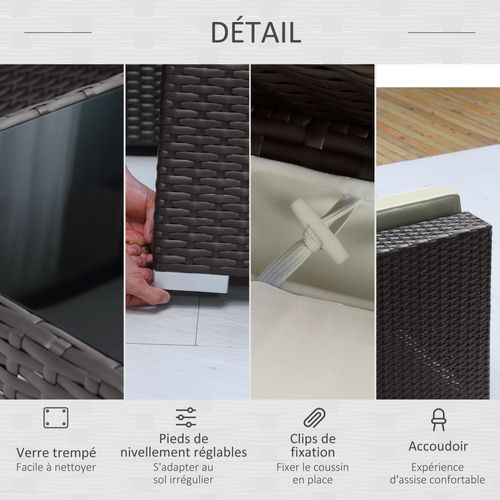 Salon De Jardin 7 Pièces Modulables Résine Tressée Brun Foncé
