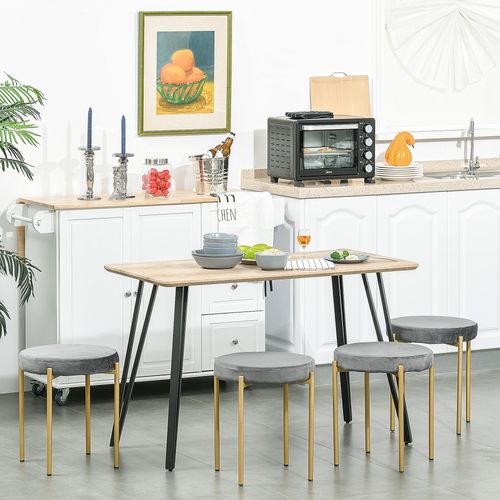 Table à Manger 6 Places Design Industriel Métal Noir Aspect Chêne Clair