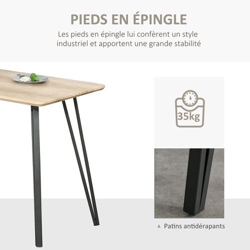 Table à Manger 6 Places Design Industriel Métal Noir Aspect Chêne Clair
