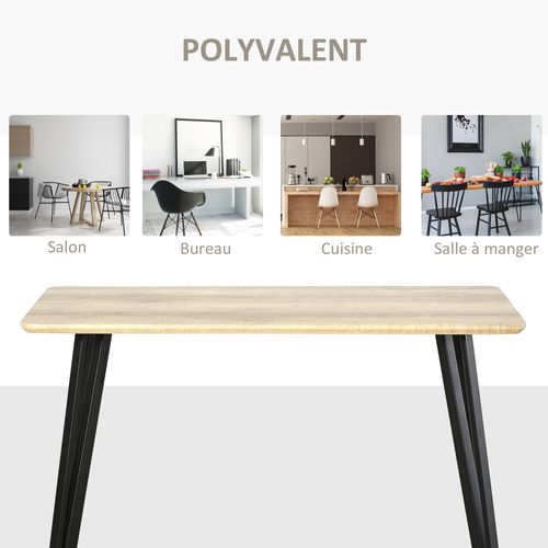 Table à Manger 6 Places Design Industriel Métal Noir Aspect Chêne Clair