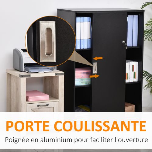 Armoire De Bureau 2 Portes Coulissantes Verrouillables 2 Étagères