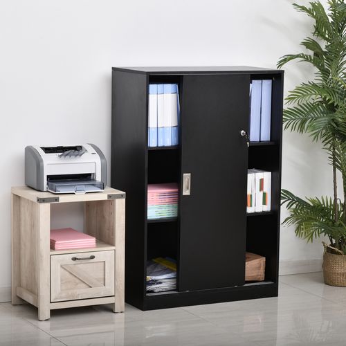 Armoire De Bureau 2 Portes Coulissantes Verrouillables 2 Étagères