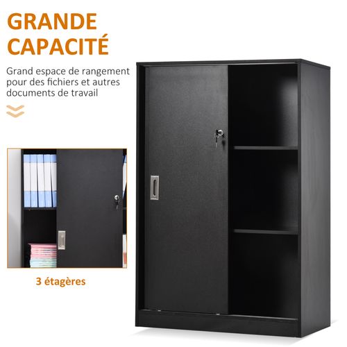 Armoire De Bureau 2 Portes Coulissantes Verrouillables 2 Étagères