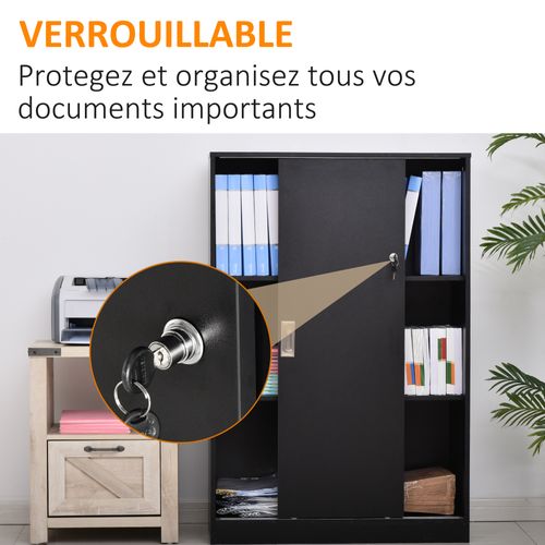 Armoire De Bureau 2 Portes Coulissantes Verrouillables 2 Étagères