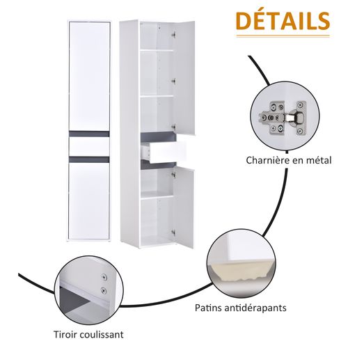 Colonne Rangement Salle De Bain 2 Placards 3 étagères Tiroir Blanc