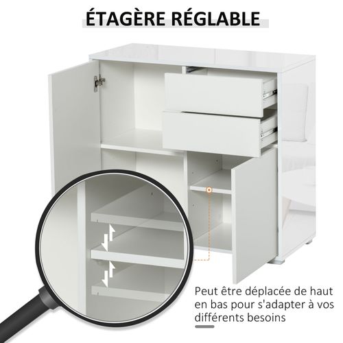 Commode Buffet 2 Tiroirs 2 Portes 79 X 36 X 74 Cm Blanc