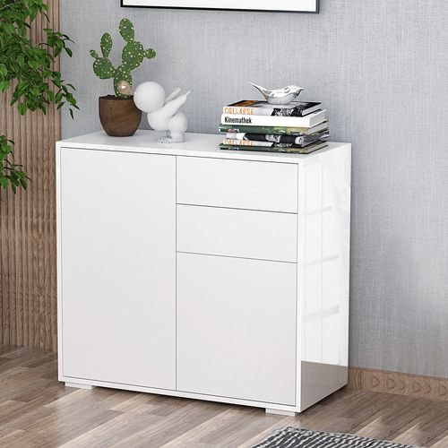 Commode Buffet 2 Tiroirs 2 Portes 79 X 36 X 74 Cm Blanc