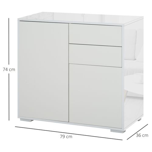 Commode Buffet 2 Tiroirs 2 Portes 79 X 36 X 74 Cm Blanc