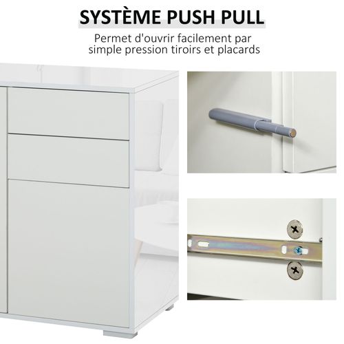 Commode Buffet 2 Tiroirs 2 Portes 79 X 36 X 74 Cm Blanc