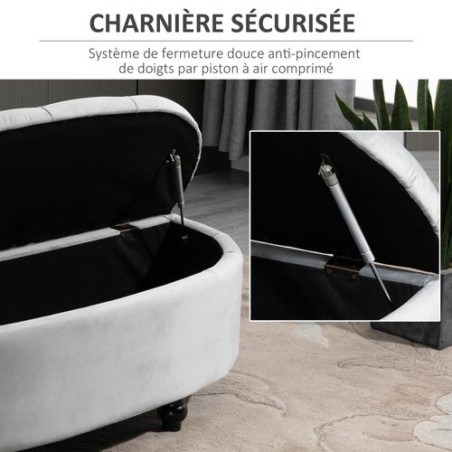 Pouf De Rangement Coffre Classique Capitonné Demi-cercle Velours