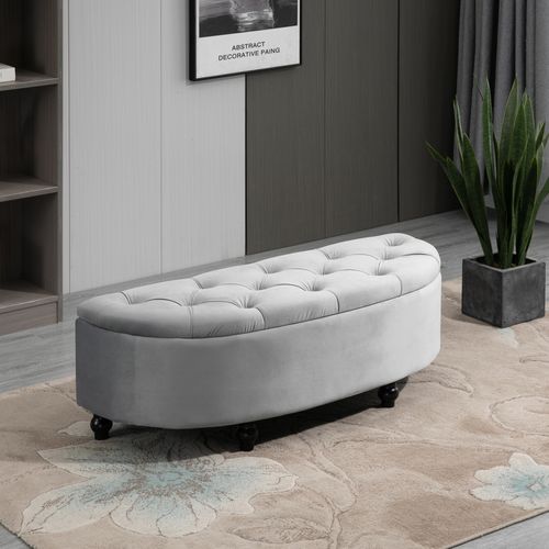 Pouf De Rangement Coffre Classique Capitonné Demi-cercle Velours
