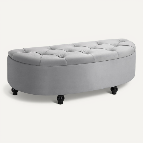 Pouf De Rangement Coffre Classique Capitonné Demi-cercle Velours