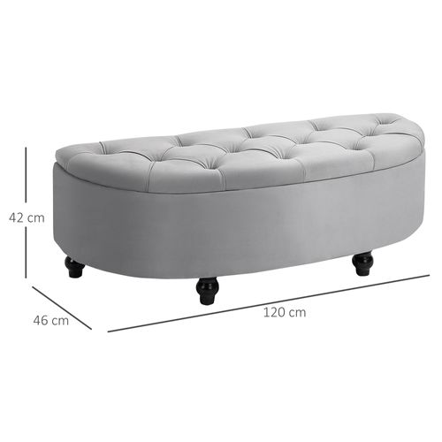 Pouf De Rangement Coffre Classique Capitonné Demi-cercle Velours