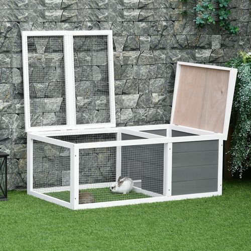 Clapier De Sol Enclos Extérieur Niche Porte Double Toit Ouvrant Bois Sapin