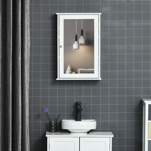 Armoire Miroir De Salle De Bain 1 Porte 2 Étagères Blanc