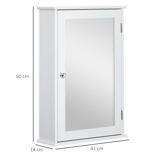 Armoire Miroir De Salle De Bain 1 Porte 2 Étagères Blanc