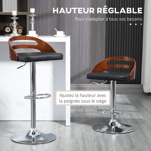 Lot De 2 Tabourets De Bar Design Réglable Noir Aspect Bois