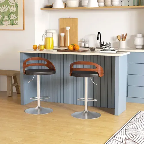 Lot De 2 Tabourets De Bar Design Réglable Noir Aspect Bois