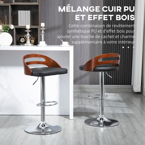 Lot De 2 Tabourets De Bar Design Réglable Noir Aspect Bois
