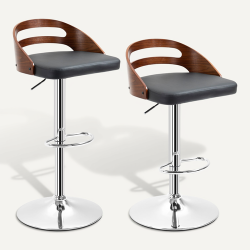Lot De 2 Tabourets De Bar Design Réglable Noir Aspect Bois