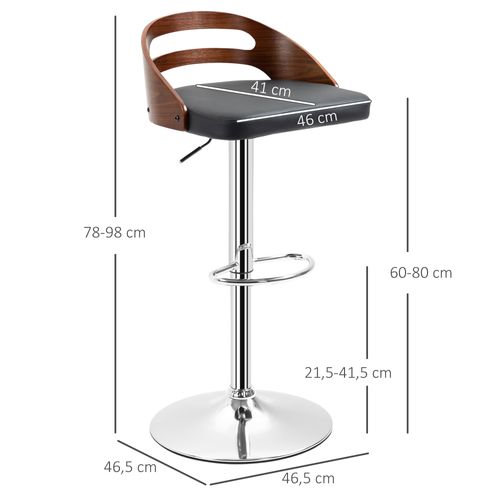 Lot De 2 Tabourets De Bar Design Réglable Noir Aspect Bois