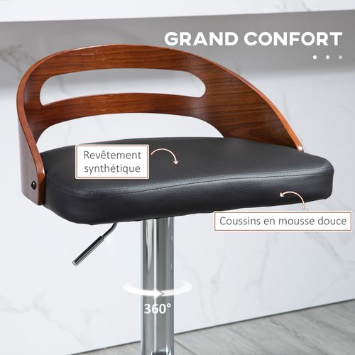 Lot De 2 Tabourets De Bar Design Réglable Noir Aspect Bois