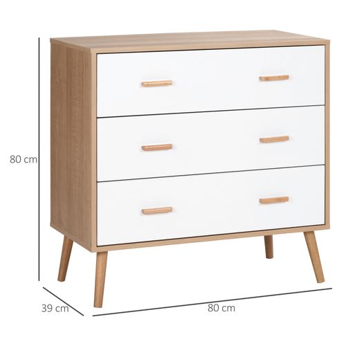 Commode Scandinave Sur Pieds 3 Tiroirs Blanc Aspect Bois Clair