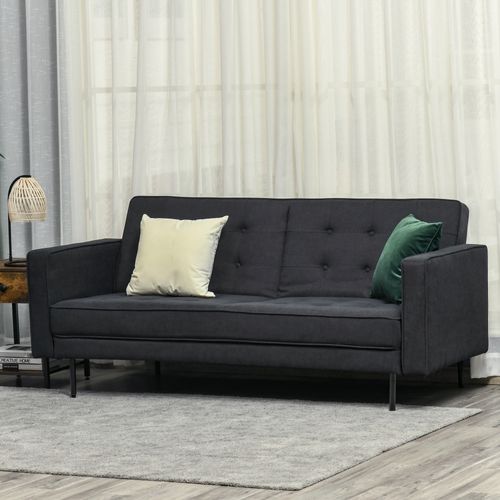 Canapé Convertible 2 Places Style Chesterfield Tissu Gris Foncé