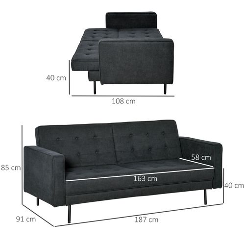Canapé Convertible 2 Places Style Chesterfield Tissu Gris Foncé
