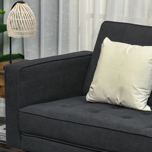 Canapé Convertible 2 Places Style Chesterfield Tissu Gris Foncé