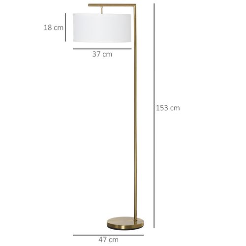 Lampadaire Design Néo-rétro 153h Cm Abat-jour Aspect Lin Blanc Métal Doré
