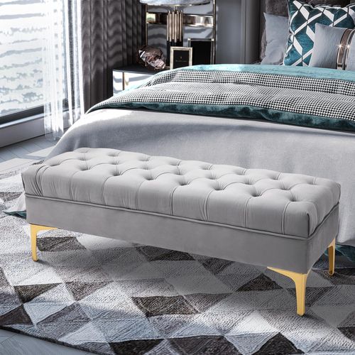 Banquette Capitonnée Style Classique Chic Pieds Dorés Velours