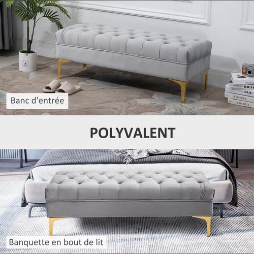 Banquette Capitonnée Style Classique Chic Pieds Dorés Velours